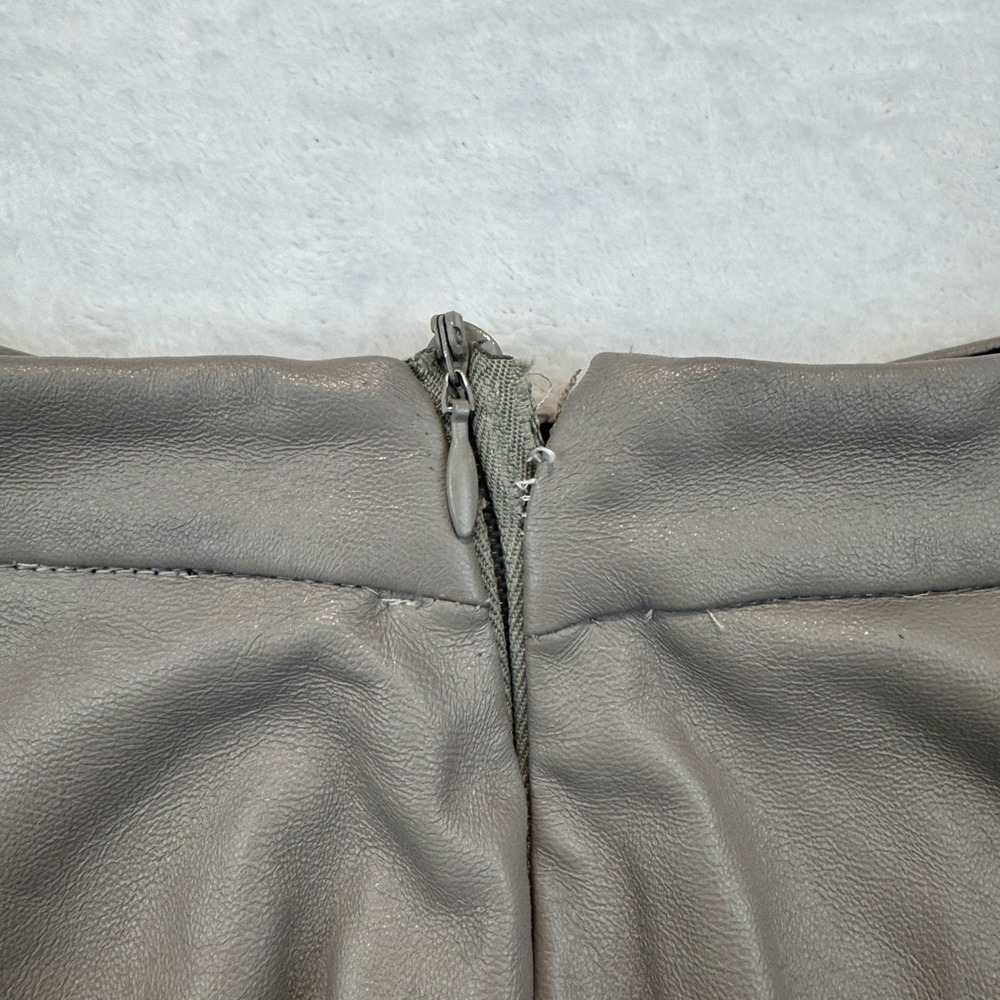 ADL x Cengizabazoğlu Taupe Grey Faux Leather A-Line Midi Skirt Womens - Picture 4 of 7